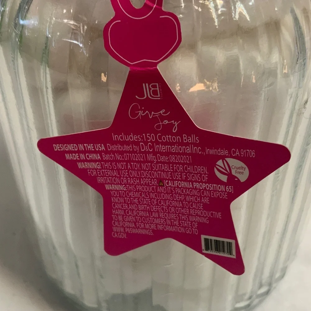 White Star Lid Glass Jar With 150 Cotton Balls